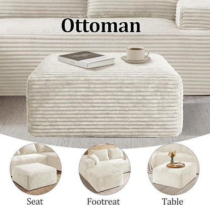 Corduroy Ottoman, Modern Boneless Cloud Foot Rest Foam Support, Oversized Modular Sectional Sofa Stool for Living Room, Bedroom & Small Spaces, No Assembly Required(Beige, Ottoman)