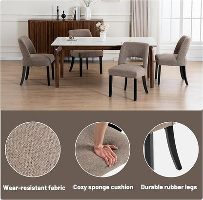 VKNOW Wooden Dining Chairs Set of 2, Modern Fabric Upholstered Dining Room Chair Kitchen Chairs, Farmhouse Dinner Chair for Kitchen Dining Room, Brown-Black Legs