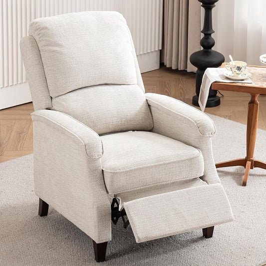 VKNOW Recliner Chair, Fabric Recliner with Soft Armrest, Home Theater Seating with Adjustable Push Back and Lumbar Support, Single Sofa for Adults, Lounge Chair for Living Room, Bedroom（Beige）