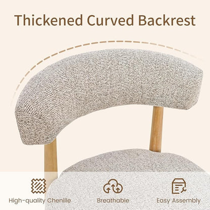 VKNOW Wooden Dining Chairs Set of 6 with Curved Open Back, Brown | Natural Rubberwood Legs, Soft Chenille Fabric, Thickened Cushion, For Adults and Family, Dining Room, Kitchen, No Wobble