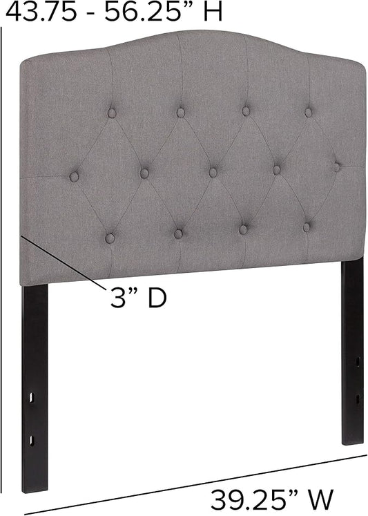 EMMA + OLIVER Arched Button Tufted Twin Size Headboard in Light Gray Fabric