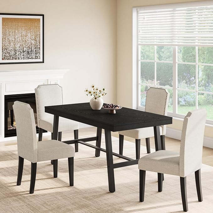 GarveeHome Industrial Dining Table for 2-4, 55" Heavy Duty Rectangular Kitchen Table with 2"×2" Metal Legs, Small Space Dining Table for Kitchen, Dining Room (Black, 55" Non-extendable)