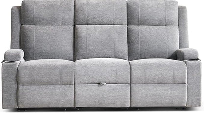 GUEAPY Large Manual Reclining Sofa – 3-Seater Chenille Reclining Couch with Cup Holders, Wide Seat, Easy Assembly & Spill-Resistant Fabric – Cozy Reclining Sofa for Living Room, Apartment, RV