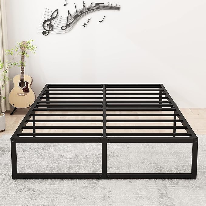 Lutown-Teen 16 Inch King Size Bed Frame Sturdy Mattress Foundation, Heavy Duty Metal Platform with Steel Slats Support No Box Spring Needed, Noise Free, Easy Assembly, Black