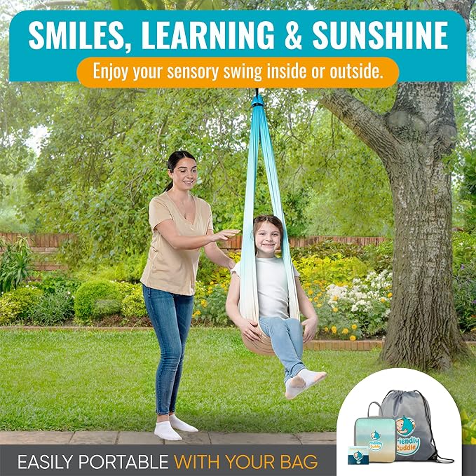 Indoor Sensory Swing for Kids or Outdoor – Holds 300lbs, Double-Layer, & 360° Swivel, Calming Compression Therapy Swing Hammock for Kids & Adults with All Hardware – Sensory-Motor Toys & Gifts