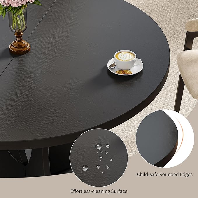 iPormis 47 Inch Round Dining Table for 4-6 People, Wooden Dining Room Table with Pedestal Base, Modern Kitchen Table for Small Spaces, Black, Table Only