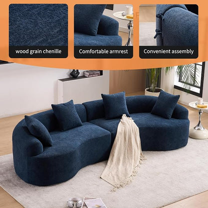 110.2" Curved Sectional Sofa,Luxury Wood Grain Chenille Fabric, Oversized Sectional Sofa,Compression Curved Couch for Living Room,No Assembly Needed (Blue, 110.2 Inch)