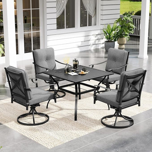Sophia & William 5 Piece Outdoor Patio Dining Set, Patio Table and Chairs Set for 4,Swivel Patio Chairs with Cushions and Square Table, Outdoor Dining Set for Backyard, Poolside