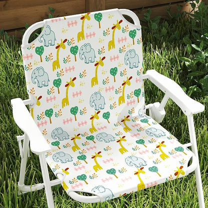 Qaba Kids Picnic Table and Chair Set, Outdoor Activity Table with Foldable Chairs, Removable Umbrella, Elephant and Giraffe Pattern Toddler Patio Furniture for Backyard, Garden, White