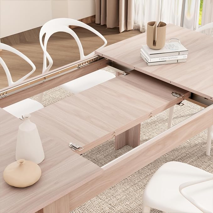 Mobili Fiver, Easy, Extendable Dining Table, 55.1(86.6) x35.4 in, Pearled Elm, for 6-8 People, Expandable Dining Table for Kitchen, Italian Furniture