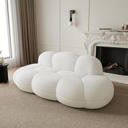 JACH 3 Seater Cloud Sofa for Living Room, Modern Sherpa Upholstered Sofa, Minimalist Leisure Couch, Comfy Cloud Couch for Apartment, Small Space, No Assembly Required (White)