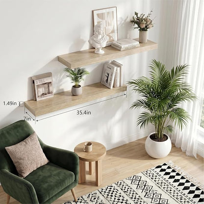 Floating Shelves for Wall, Bathroom Shelves Over Toilet, Wall Shelves & Book Shelf for Room, Hanging Shelf, Modern Wooden Mounted Floating Shelves, 36x7x1.5 in (Oak, Set of 2)