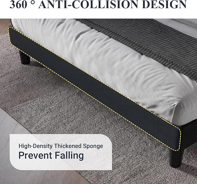 Allewie Queen Size Bed Frame with Button Tufted Wingback Headboard, Modern Upholstered Bed Frame with Solid Wooden Slats Support - No Box Spring Needed, Easy Assembly, Black