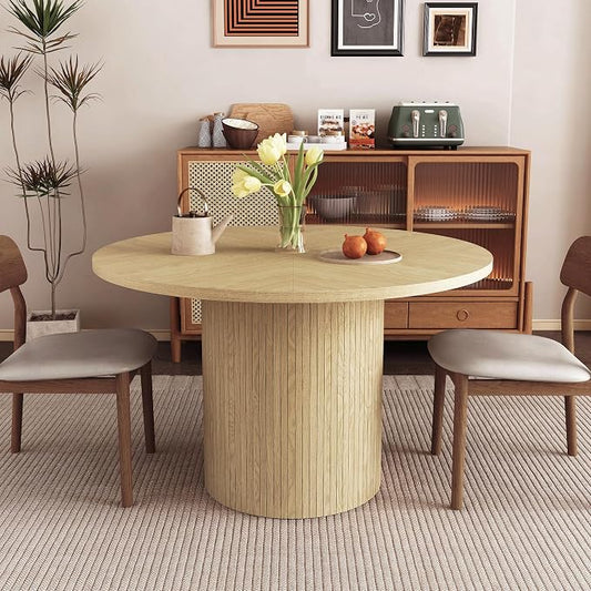 weselon Round Dining Table for 4, Modern Farmhouse Kitchen Table, 47 Inch Small Circle Dining Tables with Wood Strip Base for Kitchen Living Room (Natural)