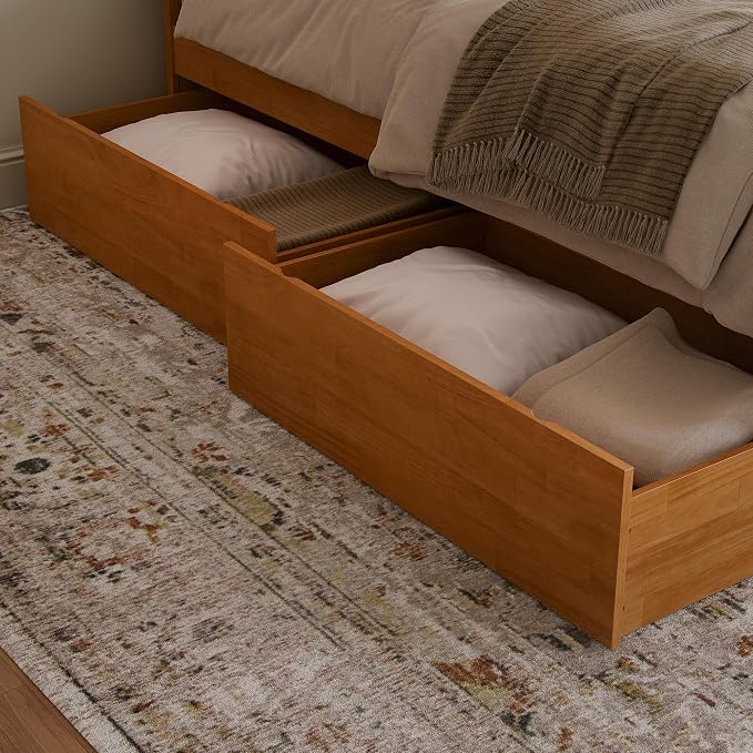AFI, Madison King Solid Wood Platform Bed with Matching Footboard & Storage Drawers, Light Toffee