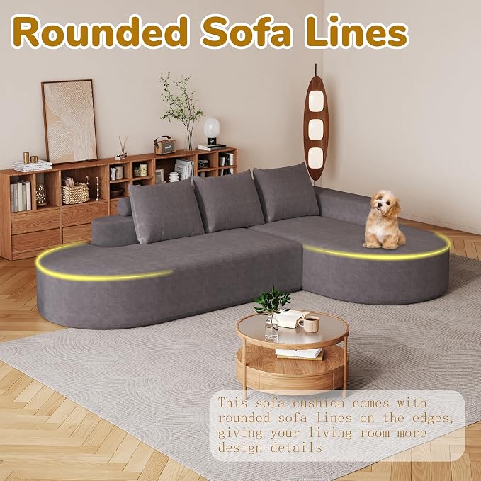 109" Modern Modular Curved L-Shaped Sofa, Chenille Upholstered Sectional Couch Set with 3 Pillows,Free Combination Sofa for Living Room (Grey, 108.5" Left Lounge)