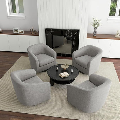 Swivel Barrel Accent Chair Armchair, Round Club Arm Chair in Fabric for Lving Room, Modern Upholstered Small Bedroom Single Sofa Side Seat, Set of 4, Light Gray