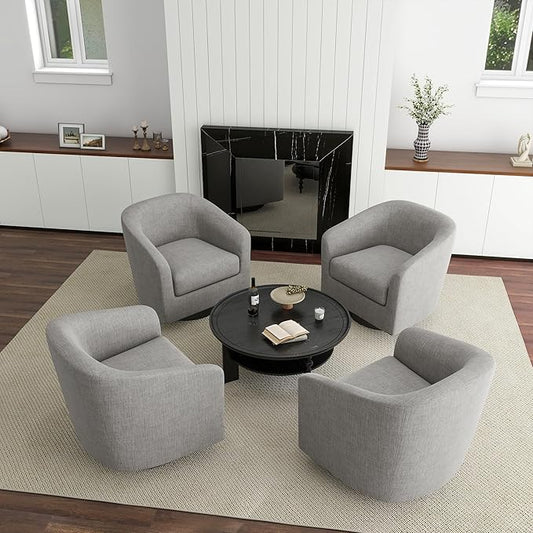 Swivel Barrel Accent Chair Armchair, Round Club Arm Chair in Fabric for Lving Room, Modern Upholstered Small Bedroom Single Sofa Side Seat, Set of 4, Light Gray