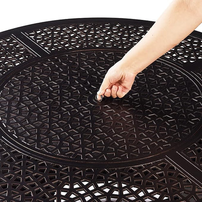 Aluminum 57,0000 BTU 44 in. Round Propane Black Fire Pit Table with Fire Beads, Lid, Propane Tank Cover and Table Fabric Covers in Copper Finish