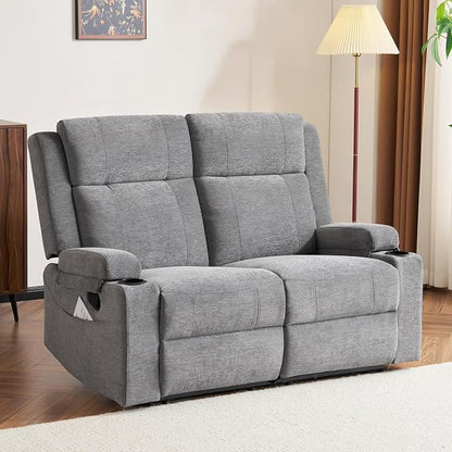 GUEAPY 55" Loveseat Reclining Sofa with Cup Holders – Manual Double Reclining Sofa for Aprtment & Small Spaces, Chenille Fabric Reclinig Couch with Wide Armrests & Side Storage for Livingroom