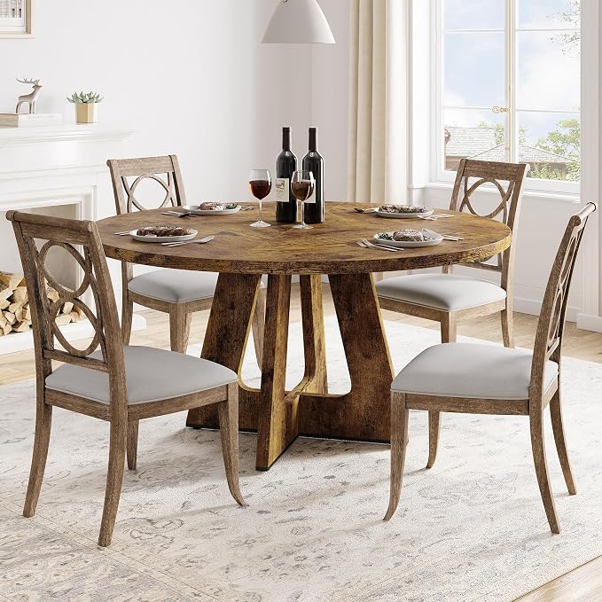 GAOMON 47 Inch Round Dining Table for 4-6 People, Circle Dinner Table with Wooden Cross Pedestal Base, Farmhouse Kitchen Furniture for Dining Room, Living Room, Kitchen (Table Only) - Rustic Brown