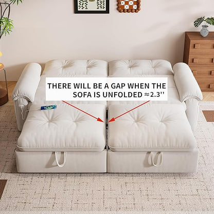 77.2'' Pull Out Couch Full Size, Pre-Assembled Sleeper Sofa Bed, Flannel Convertible Futon Sofa Bed with Adjustable Backrest, USB, Side Pocket, Loveseat for Living Room, Apartment, Beige