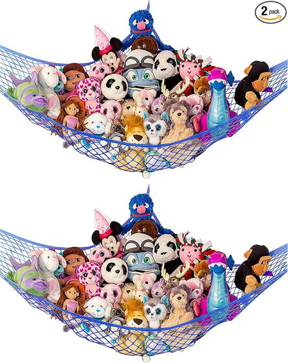 Stuffed Animal Hammock 2 Pack | Corner Stuffed Animal Storage & Plushie Net | Toy Hammock for Stuffed Animals | Holds 12lbs | Easy Hang, All Hardware Included | Blue Bedroom Decor | by Lilly's Love