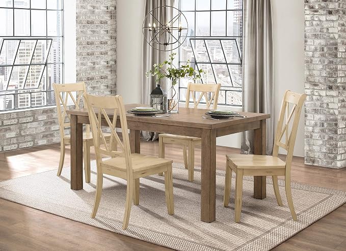 Lexicon Janina 5-Piece Dining Table Set - 66" Wood Kitchen & Dining Room Table with 4 Double X-Back Chairs, Rustic Farmhouse Rectangular Dining Set for Breakfast Nook & Family Meals, Buttermilk