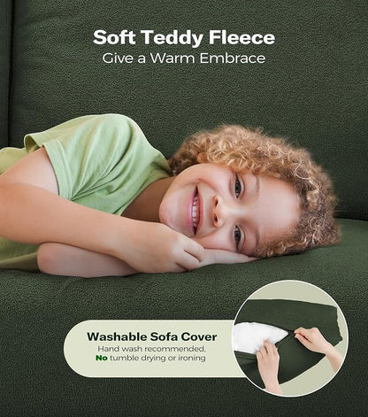 Welzona 83" Couches for Living Room, Teddy Sofa Couch with Storage Ottoman, L Shaped Couch with Movable Ottoman, Tool-Free Modular Sectional Sofa, All-Wood Sofas for Living Room 2 Pillows, Green
