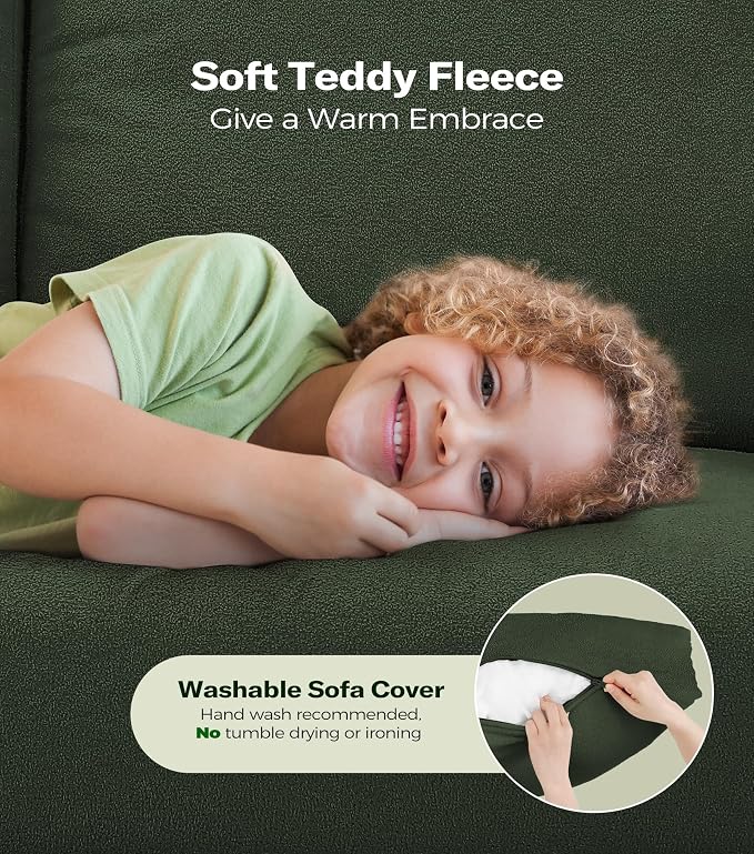 Welzona 83" Couches for Living Room, Teddy Sofa Couch with Storage Ottomans, U Shaped Couch with Movable Ottomans, Tool-Free Modular Sectional Sofa, All-Wood Sofas for Living Room 2 Pillows, Green