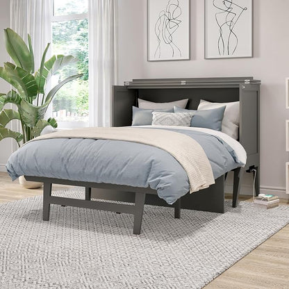 AFI, Northampton Full Size Murphy Bed Desk with Memory Foam 6" Mattress and Built-in USB Charger, Grey