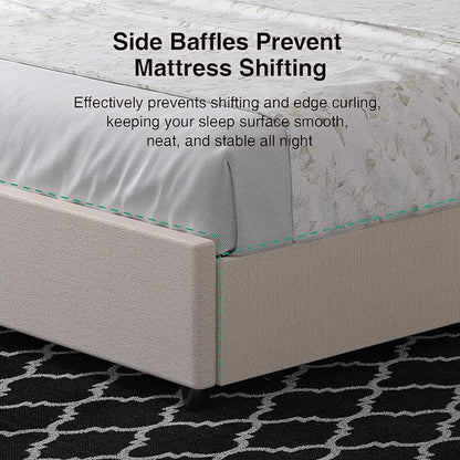 Novilla Full Size Bed Frame, Full Size Bed Frame with Headboard, Full Size Bed Frame with Storage Drawers, Full LED Bed Frame, Charging Station and Adjustable Headboard, No Box Spring Needed, Beige