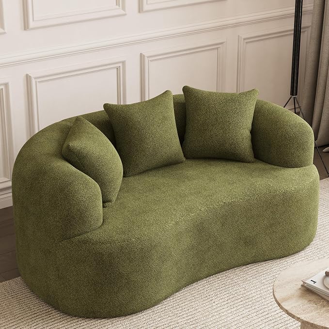 69" Curved Loveseat Sofa for Living Room, Modern Chenille Love Seat Cloud Couch, Luxury Plush Extra Deep Oversized Sofa for Small Spaces, Bedroom, Apartment‌, No Assembly Required, Green