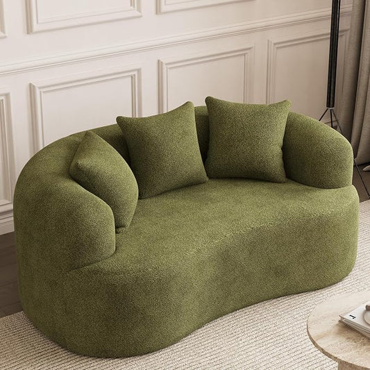 69" Curved Loveseat Sofa for Living Room, Modern Chenille Love Seat Cloud Couch, Luxury Plush Extra Deep Oversized Sofa for Small Spaces, Bedroom, Apartment‌, No Assembly Required, Green