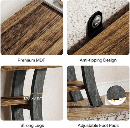 Tribesigns 41" Small Console Table for Entryway, 3-Tier Narrow Rustic Sofa Table with Storage Shelves and Curved Frame for Living Room, Entry, Hallway, Foyer (Brown & Grey)