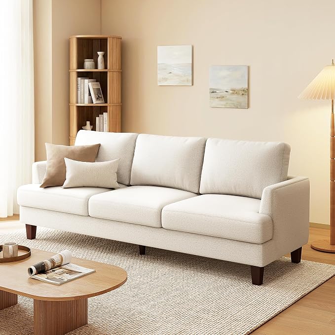 Gericco Mid Century Modern Couches for Living Room, 89" Comfy Couch Sofa with 3-Seater Deep Seats, Upholstered Sofas for Living Room, Office Apartment, Bedroom, Beige