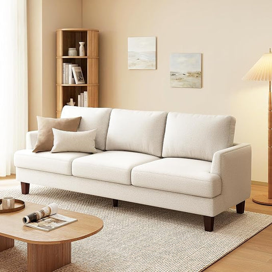 Gericco Mid Century Modern Couches for Living Room, 89" Comfy Couch Sofa with 3-Seater Deep Seats, Upholstered Sofas for Living Room, Office Apartment, Bedroom, Beige