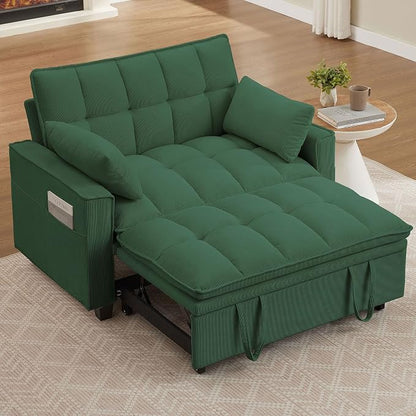 3 in 1 Convertible Sleeper Sofa Bed, 48" Pull Out Couches, Modern Loveseat Sleeper Sofa with Adjustable Reclining Backrest & Side Pockets for Living Room, Green