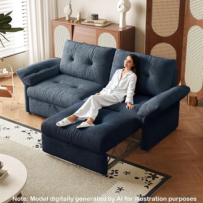 81.5'' Full Sleeper Sofa, Pre-Assembled, Chenille Pull Out Couches Bed, 3-in-1 Convertible Sofa, Adjustable Backrest, Small Loveseat for Small Space, Living Room, Apartment, Chenille Blue