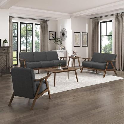 Lexicon Mid Century Modern Accent Chair with Solid Wood Frame in Walnut Finish, Upholstered Living Room Lounge Arm Chair, Thick and Comfy Innerspring Seat Cushion, Linen-Look Fabric, Dark Grey