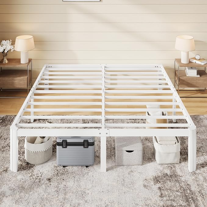 Allewie Metal King Size Bed Frame, 14 Inch 3500LBS Heavy Duty Platform Bed with Rounded Corner & Under Bed Space, No Box Spring Needed, Noise Free, Easy Assembly, White