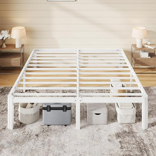 Allewie Metal King Size Bed Frame, 14 Inch 3500LBS Heavy Duty Platform Bed with Rounded Corner & Under Bed Space, No Box Spring Needed, Noise Free, Easy Assembly, White