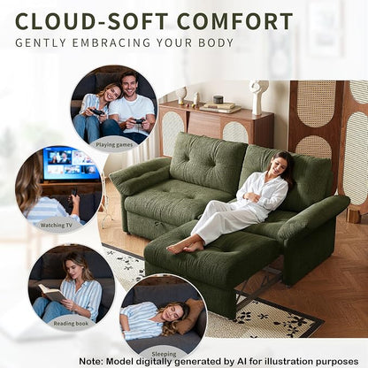 81.5" Pull Out Sofa Bed Full Size, Pre-Assembled Chenille Sleeper Sofa, Convertible Loveseat Futon Couch with Tufted, Pillows, for Apartment, Living Room, Small Spaces, dorms, Green