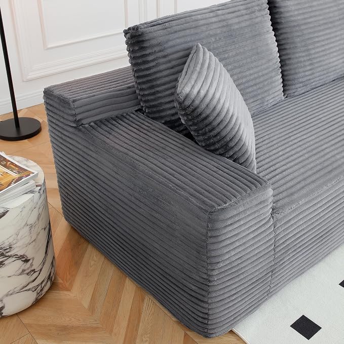 ivoros 125 Inch Modular Sectional Sofa Couch, Oversized Modern Cloud Couch for Living Room, U Shape Couches with 2 Ottomans, USB Ports and Cup Holders, Grey Corduroy Boneless Sofas, Sofa in a Box