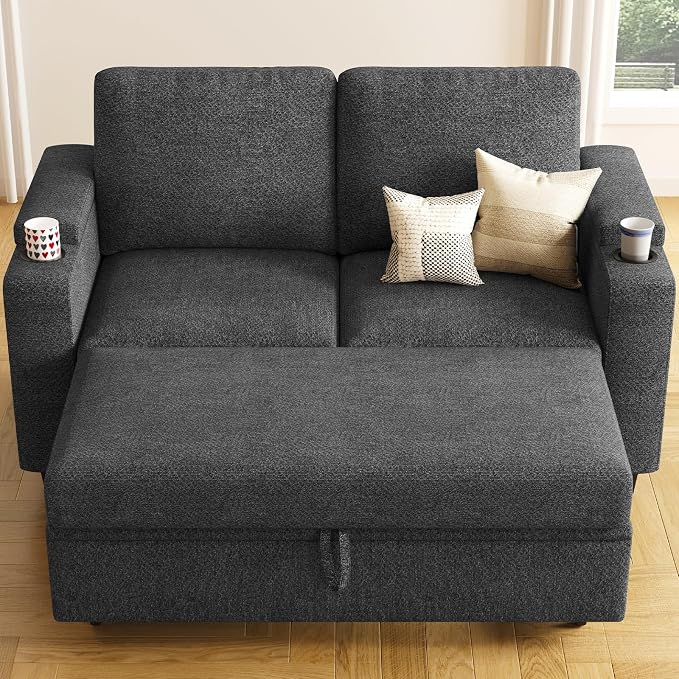 Belffin Modular Sectional Loveseat with Pullout Bed Sectional Sleeper Sofa with Pull Out Bed for Living Room.Dark Grey