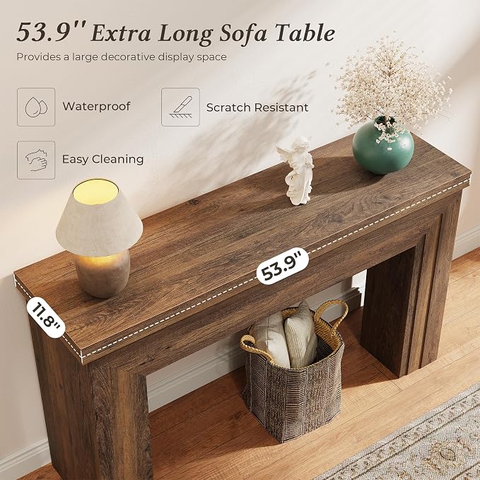 Huuger 54 Inch Entryway Table, Retangular Console Table, Farmhouse Sofa Table Behind the Couch, Long for Entrance, Hallway, Foyer, Living Room, Rustic Brown