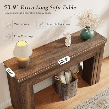 Huuger 54 Inch Entryway Table, Retangular Console Table, Farmhouse Sofa Table Behind the Couch, Long for Entrance, Hallway, Foyer, Living Room, Rustic Brown