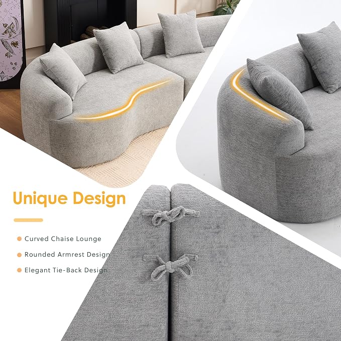 110.2" Curved Sectional Sofa,Luxury Wood Grain Chenille Fabric, Oversized Sectional Sofa,Compression Curved Couch for Living Room,No Assembly Needed (Grey, 110.2 Inch)