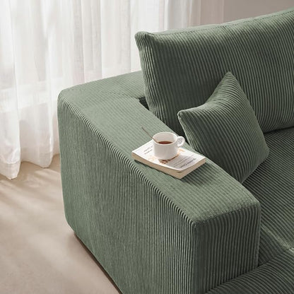 Modular Sectional Sofa, 115" Memory Foam Cloud 3-Seater Boneless Couch, Cozy Upholstered Corduroy Frameless Sofa, No Assembly Required Extra Wide Seating for Living Room & Apartment, Green