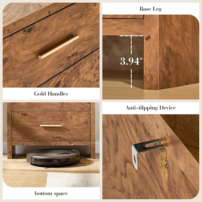 Curved 5-Drawer Dresser for Bedroom, 45.59" Tall Modern Chest of Drawers, Wooden Chest of Drawers for Living Room, Closet Storage Organizer Furniture, Nursery, Hallway, Dark Burl